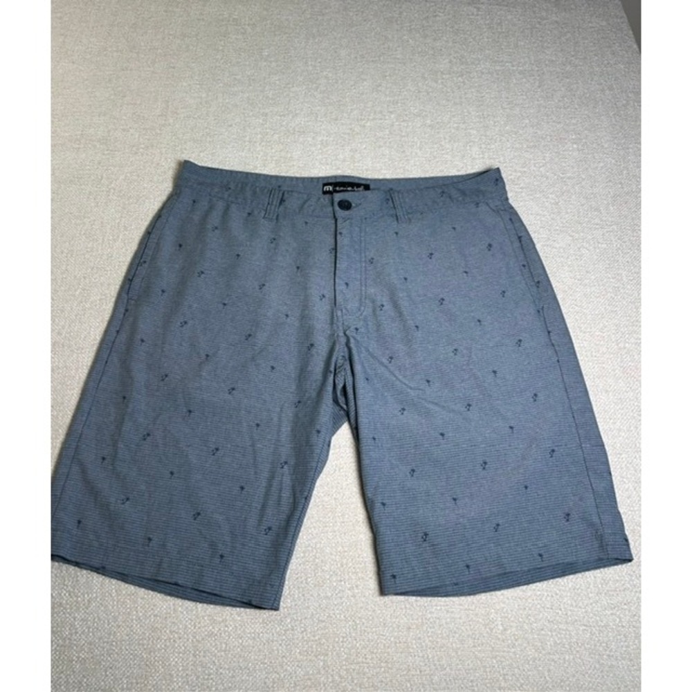Travis Mathew Men's‎ Blue Striped Palm Tree Golf Shorts 1MU342 Size 36 Tropical